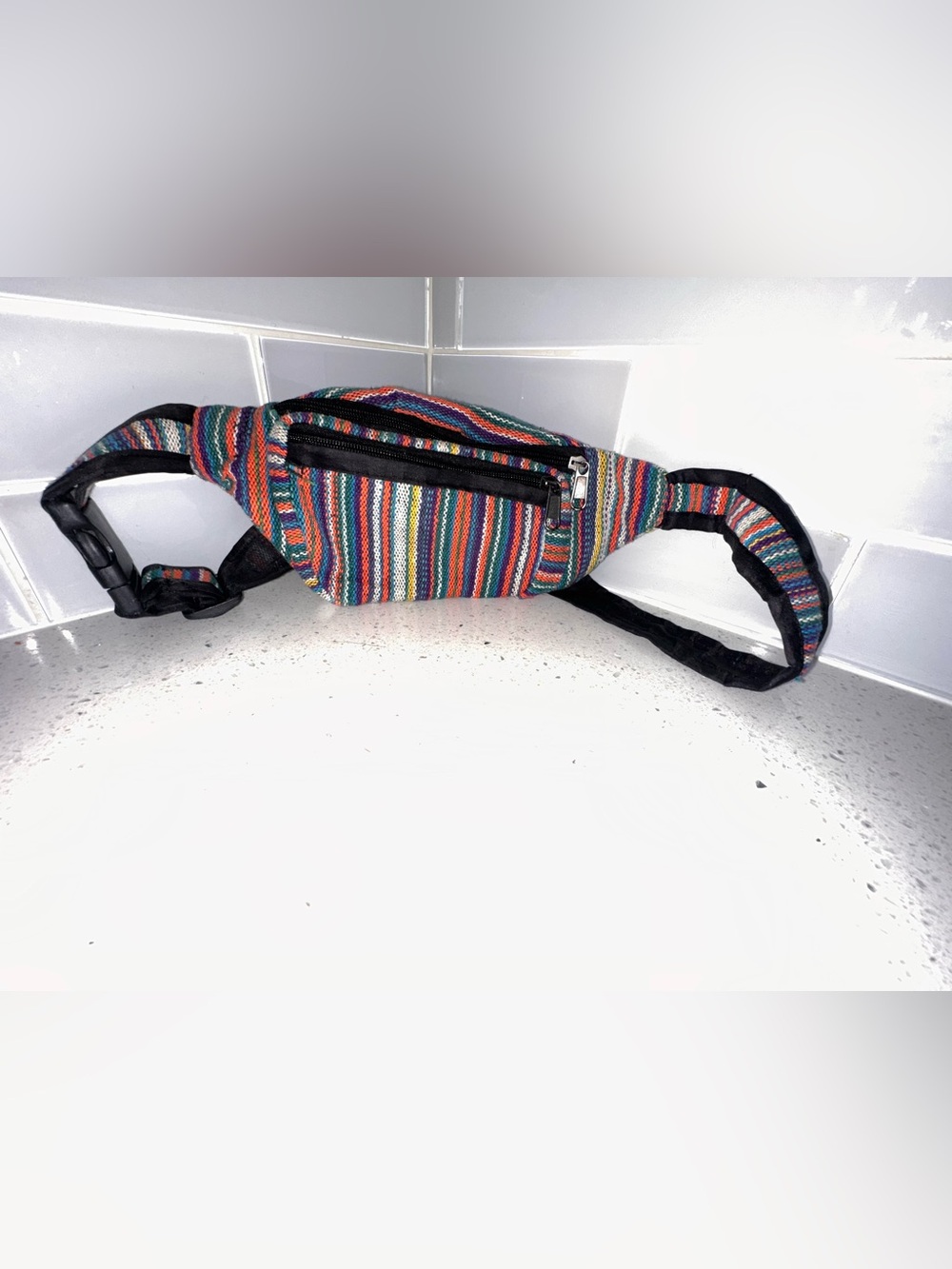 Boho Multicolor Striped Woven Fanny Pack Belt Bag Adjustable
